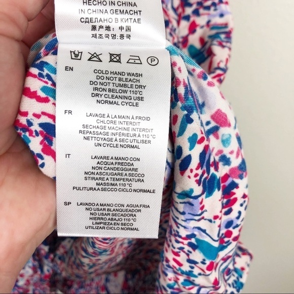 IRO Firenze Smocked Printed V Neck Long Sleeve Mini Dress Small Pink Blue Party - Picture 9 of 9